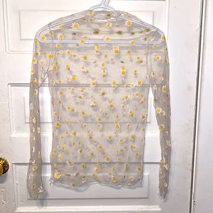 New! transparent sunflower mesh top